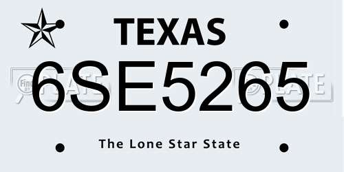 6SE5265 Texas License Plate
