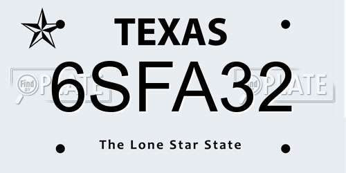 6SFA32 Texas License Plate