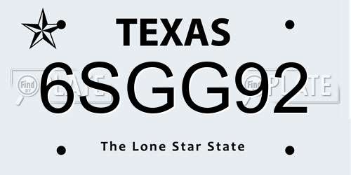 6SGG92 Texas License Plate