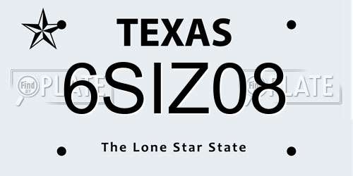 6SIZ08 Texas License Plate
