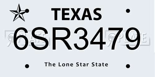 6SR3479 Texas License Plate