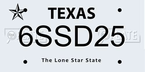 6SSD25 Texas License Plate