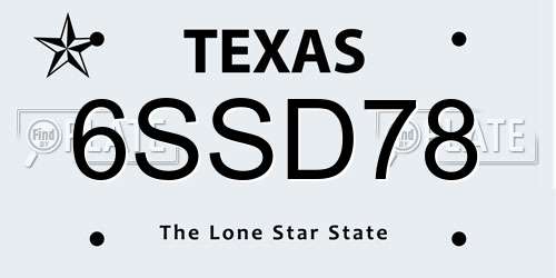 6SSD78 Texas License Plate