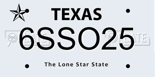 6SSO25 Texas License Plate