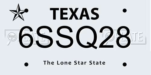 6SSQ28 Texas License Plate