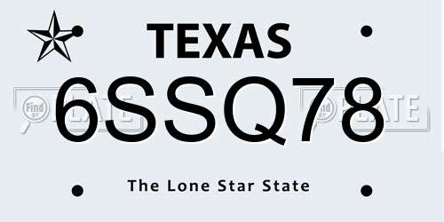 6SSQ78 Texas License Plate