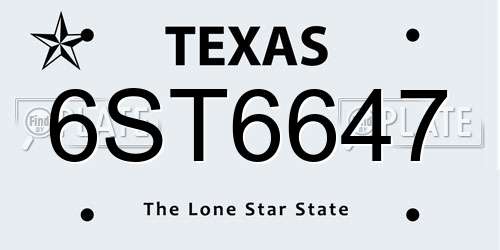 6ST6647 Texas License Plate