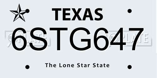 6STG647 Texas License Plate
