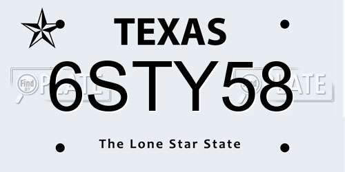 6STY58 Texas License Plate
