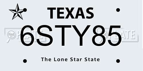 6STY85 Texas License Plate