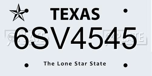 6SV4545 Texas License Plate
