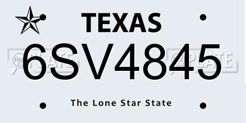 6SV4845 Texas License Plate