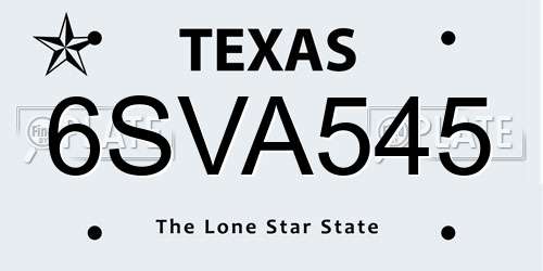 6SVA545 Texas License Plate