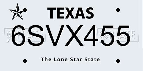 6SVX455 Texas License Plate
