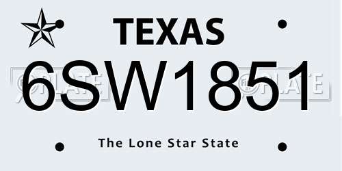 6SW1851 Texas License Plate