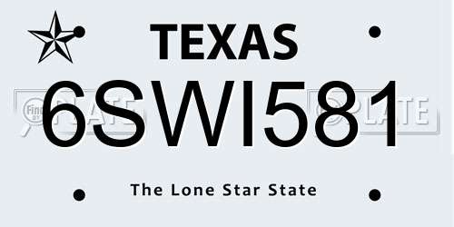 6SWI581 Texas License Plate