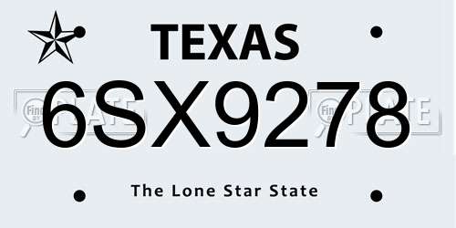 6SX9278 Texas License Plate