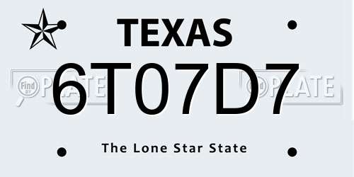 6T07D7 Texas License Plate