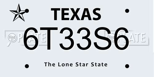 6T33S6 Texas License Plate