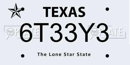6T33Y3 Texas License Plate