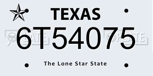 6T54075 Texas License Plate