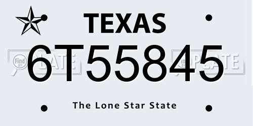 6T55845 Texas License Plate