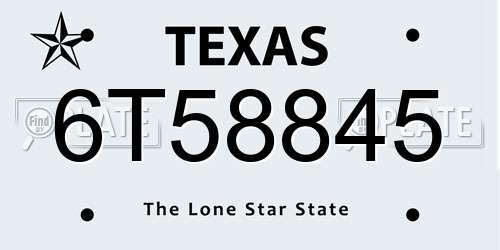 6T58845 Texas License Plate