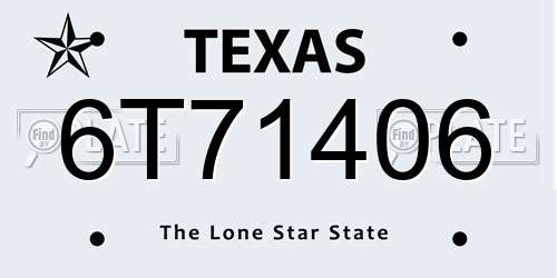 6T71406 Texas License Plate