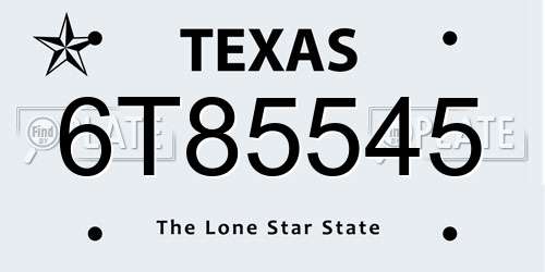 6T85545 Texas License Plate