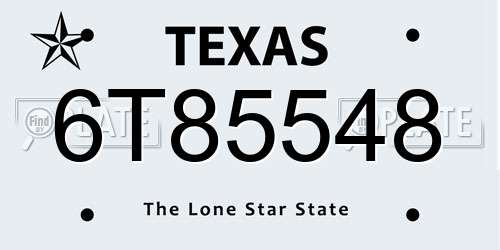 6T85548 Texas License Plate