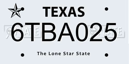 6TBA025 Texas License Plate