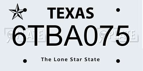 6TBA075 Texas License Plate