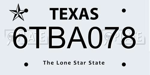 6TBA078 Texas License Plate