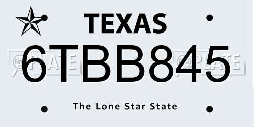 6TBB845 Texas License Plate