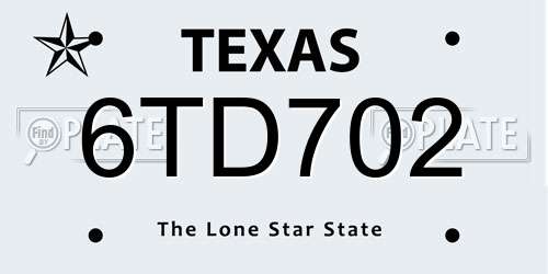 6TD702 Texas License Plate