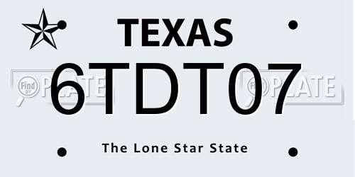 6TDT07 Texas License Plate