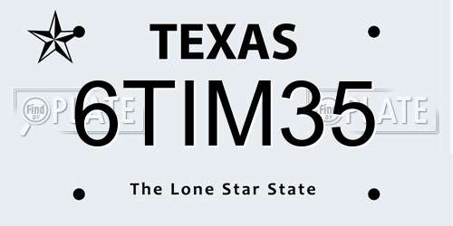 6TIM35 Texas License Plate
