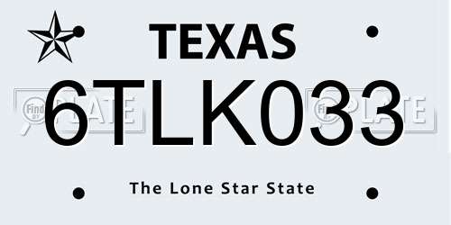 6TLK033 Texas License Plate