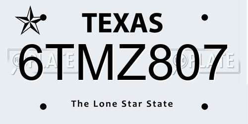 6TMZ807 Texas License Plate