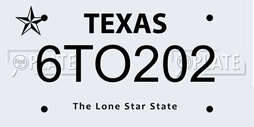 6TO202 Texas License Plate