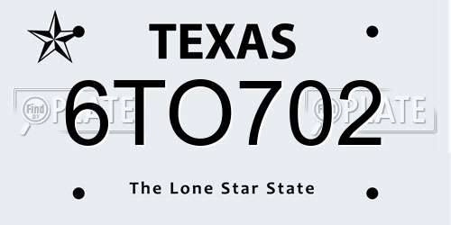 6TO702 Texas License Plate