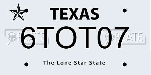 6TOT07 Texas License Plate
