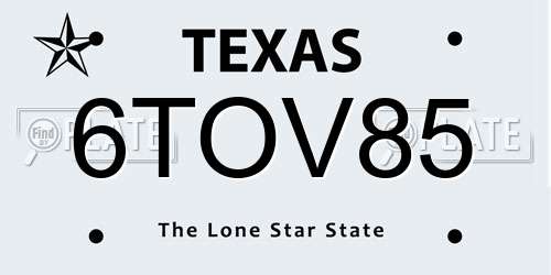 6TOV85 Texas License Plate