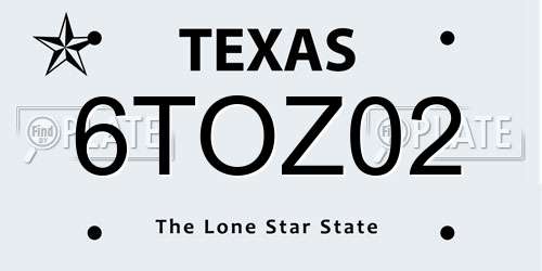 6TOZ02 Texas License Plate
