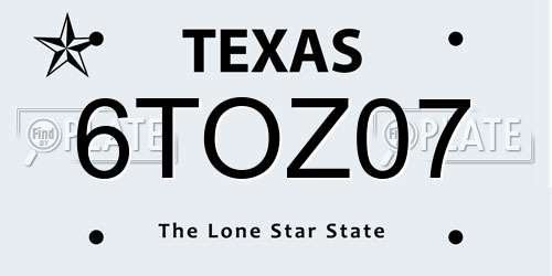 6TOZ07 Texas License Plate