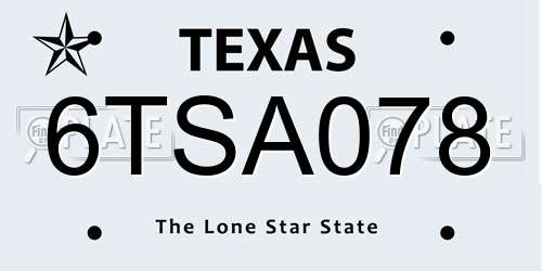 6TSA078 Texas License Plate