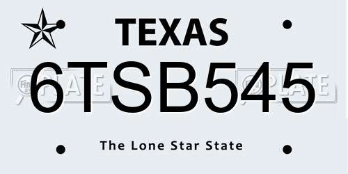 6TSB545 Texas License Plate