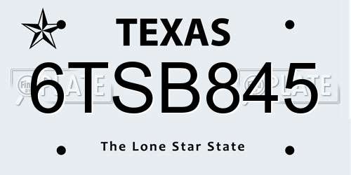 6TSB845 Texas License Plate