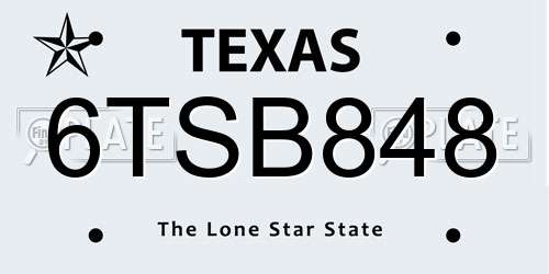 6TSB848 Texas License Plate