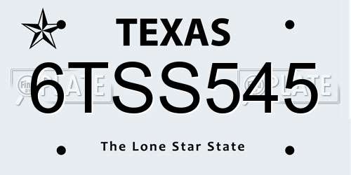 6TSS545 Texas License Plate